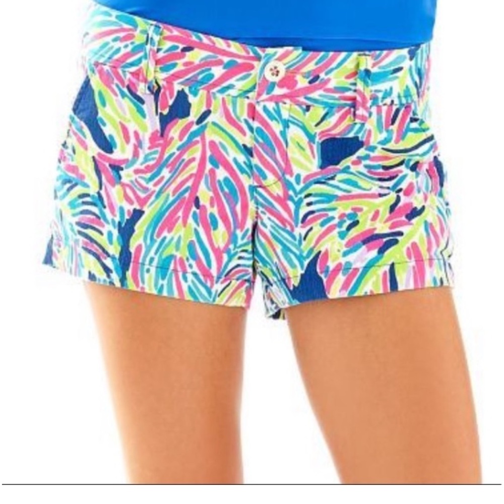Lilly Pulitzer Women's Walsh Shorts Indigo Palm Reader‎ Pink Blue Green Size 4